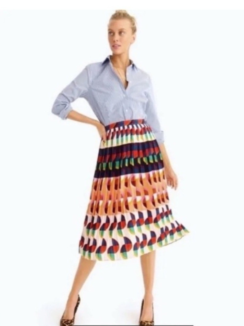 J Crew 365 Pleated Multi Color Geometric Midi Skirt
